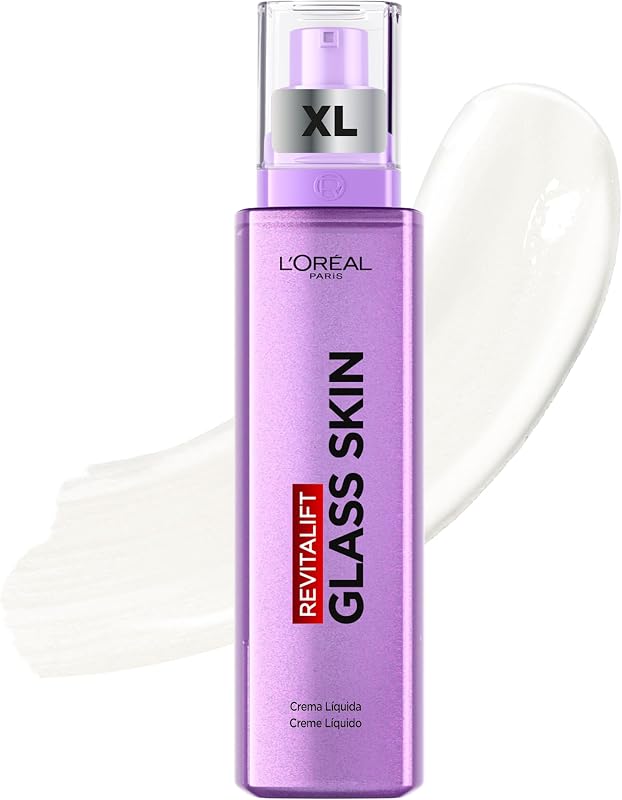 L'Oréal Paris Revitalift Filler Glass Skin Liquid Cream, Hyaluronic Acid and Vitamin Cg, Glass Skin Effect, Hydration up to 100H, Smoothes Lines and Fills, Korean Cosmetic Inspired, 70ml XL