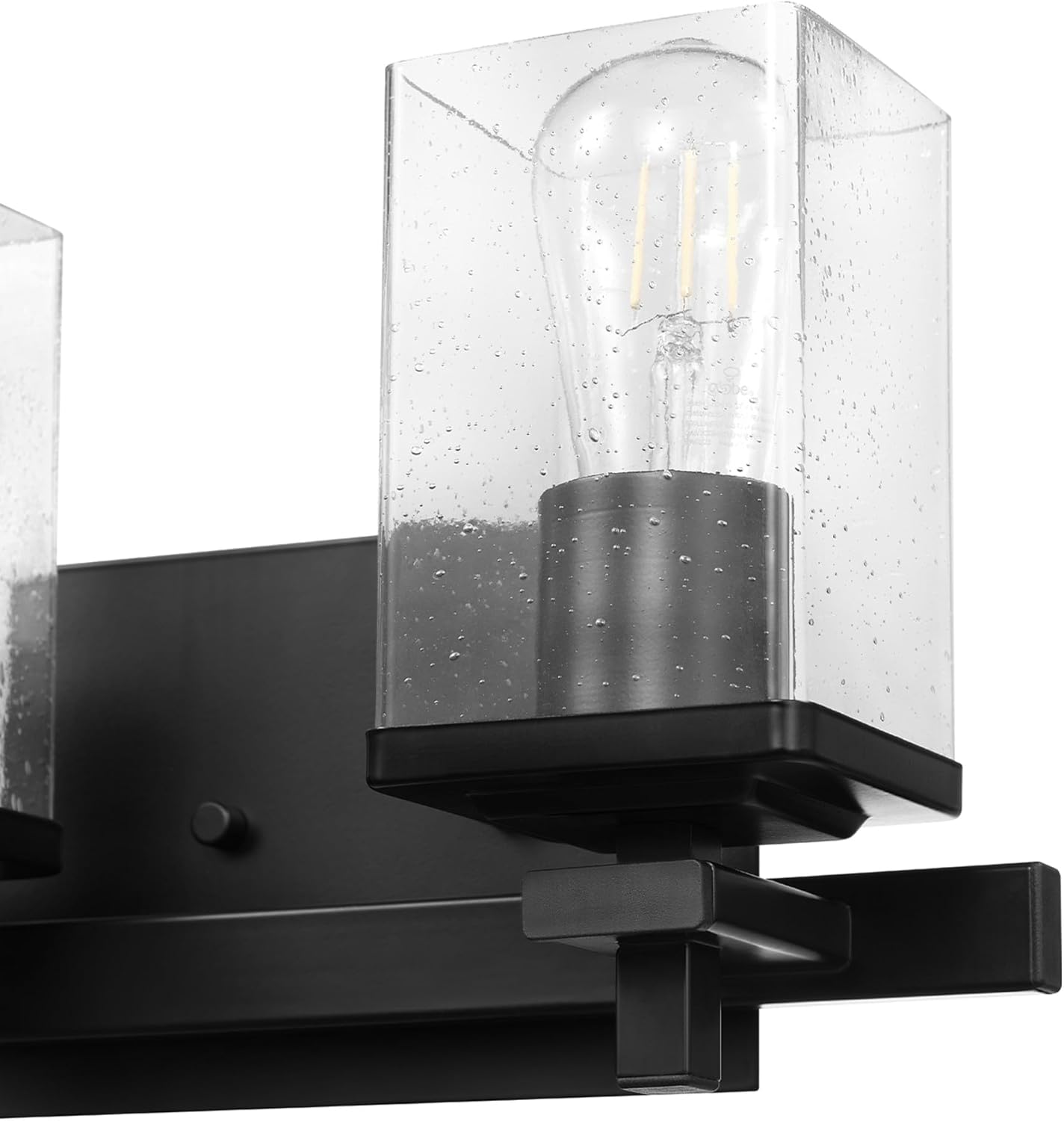 Globe Electric 63000101 3-Piece Powder Room Set, Matte Black, 13" 2-Light Vanity Fixture, Seeded Glass Shades, Towel Ring, Toilet Paper Holder, Bathroom Decor, Lighting Over Mirror, Home Essentials