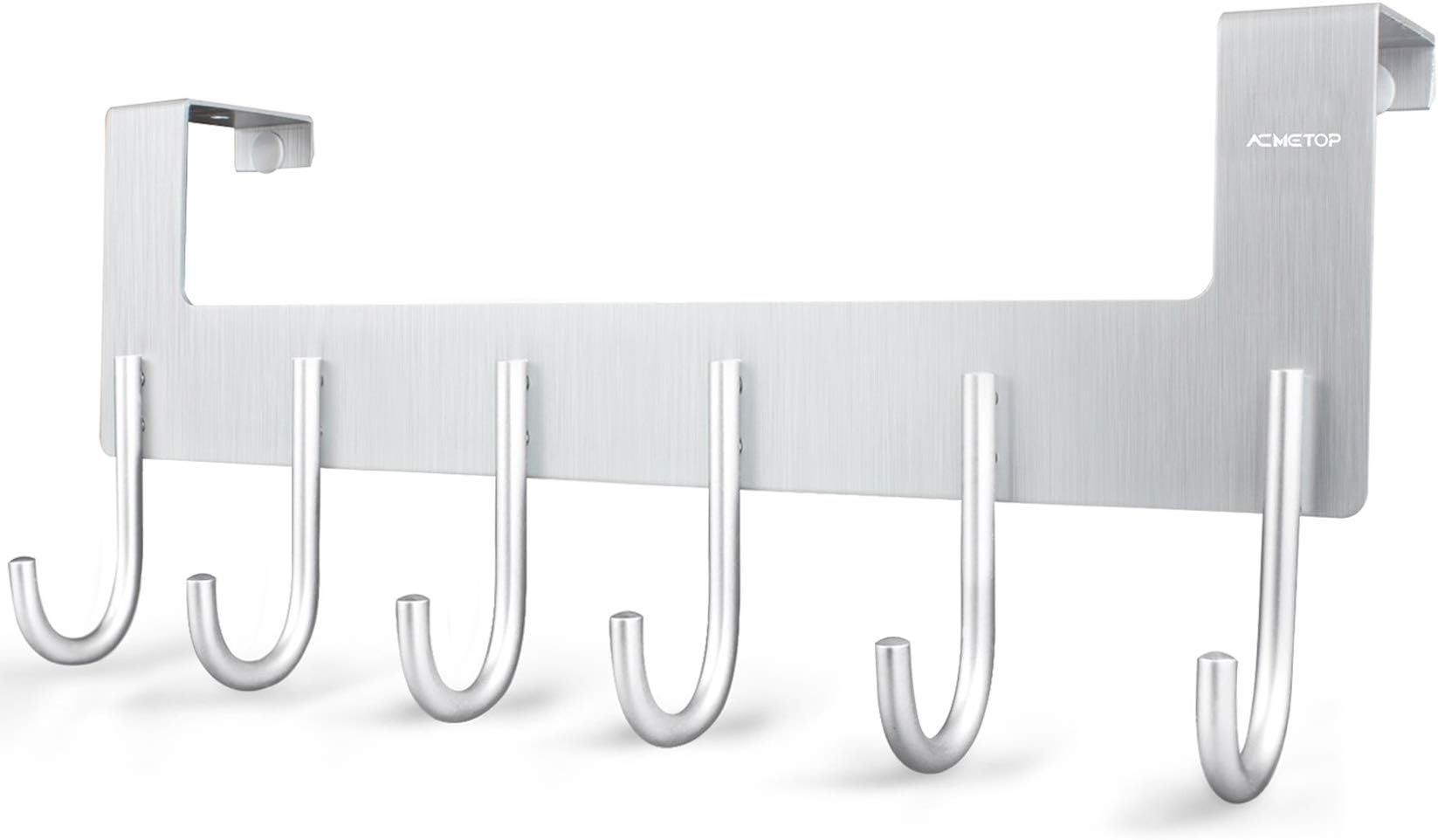 ACMETOPOver The Door Hook Hanger, Heavy-Duty Organizer for Coat, Towel, Bag, Robe - 6 Hooks, Aluminum, Brush Finish (Silver)