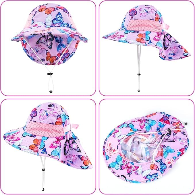 Image of Toddler Baby Sun Hat Kids Summer Beach Essentials Adjustable Beach Hats with Bucket Wide Brim for Boys Girls Age 0-14 Years