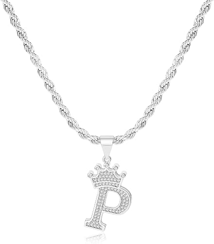 KYNOX A-Z Initial Necklace Crown Necklace for Men Women Hip Hop Jersery for Fath