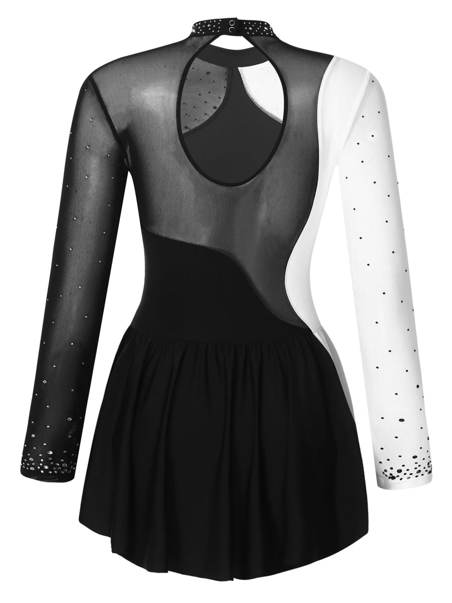Vestido de patinaje artístico para mujer, manga larga, pedrería y pegajoso, para patinaje, conjunto de patinaje