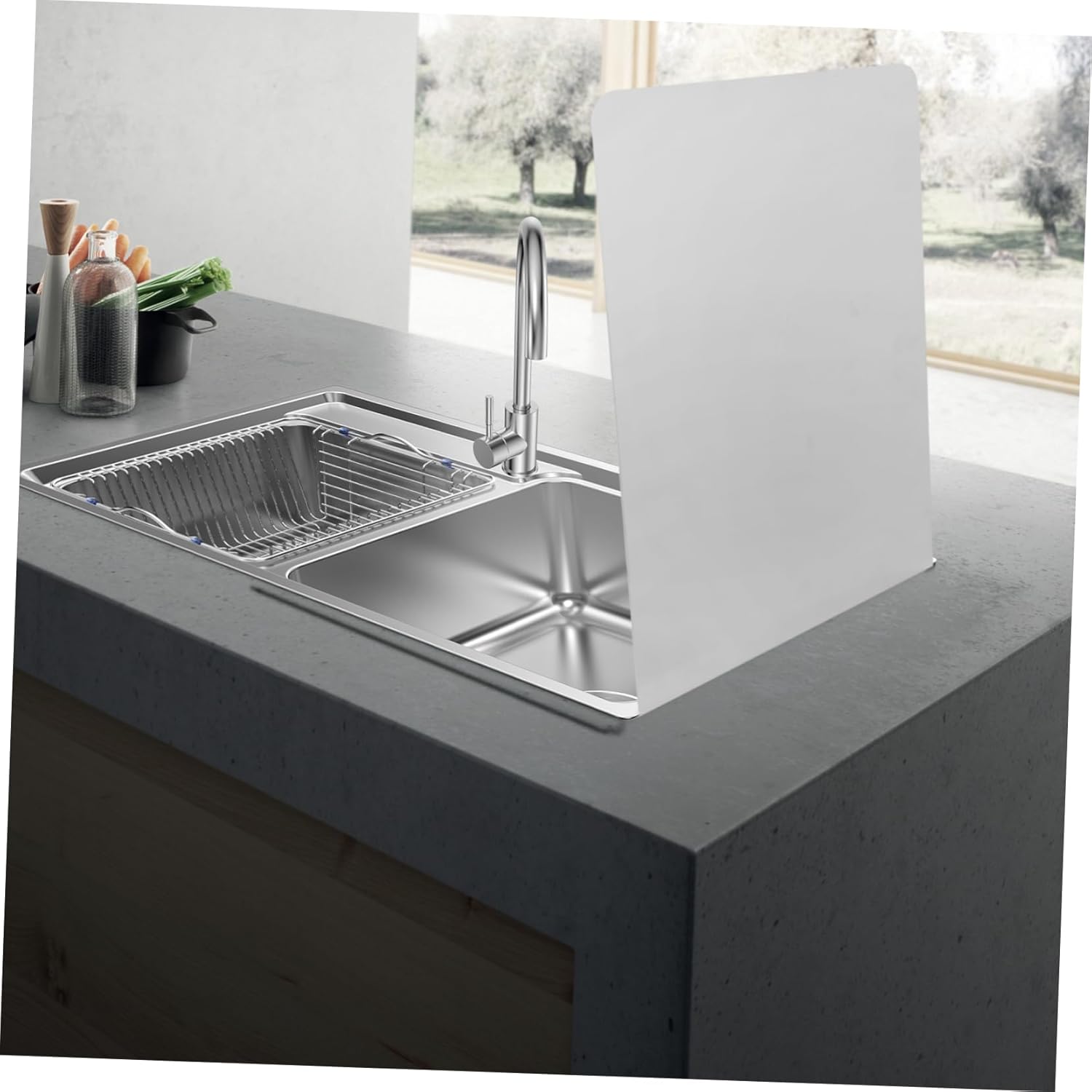 Veemoon 2pcs Stainless Steel Kitchen Sink Splash Guard Wall Mount Splatter Guard Easy Install for Kitchen