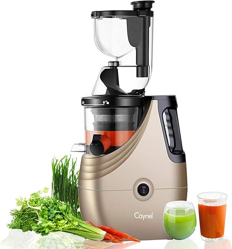 Caynel Extractor de jugo de masticación lenta, máquina exprimidora de prensa en frío con canal de 3 pulgadas de ancho para frutas y verduras,