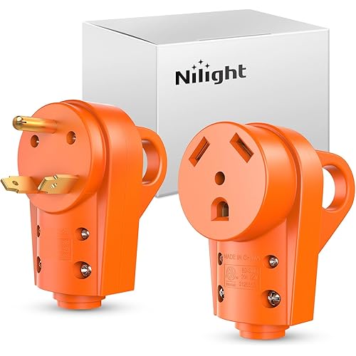 Nilight 30 Amp RV Male and Female PlugSet TT-30P Plug TT-30R Receptable 125 Volt Heavy Duty Electrical Camper ETL Listed for Caravan Motorhome Van Trailer