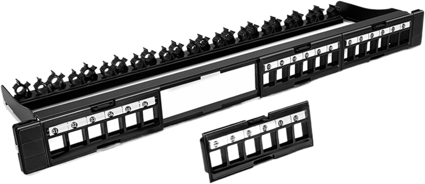 24-port UTP patch panel with Cat7, Cat6A, Cat6, Cat5E coupler removable plug-in, 19-inch/1U network patch panel(Blank Patch Panel)