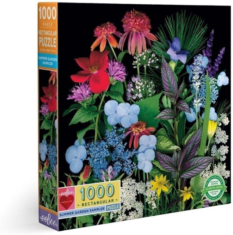 eeBoo: Piece and Love Summer Garden 1000 Piece Rectangular Adult Jigsaw Puzzle, Jigsaw Puzzle for Adults and Families, Includes Glossy, Sturdy Pieces and Minimal Puzzle Dust