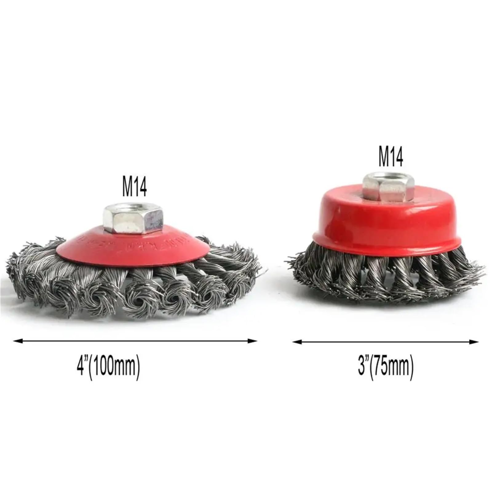 2 pezzi M14 M10 vite nodo ritorto spazzola a tazza for smerigliatrice angolare filo di acciaio e metalli in lega spazzole metalliche intrecciate e ondulate Ki(100mm Semi Flat 2pc,M14)