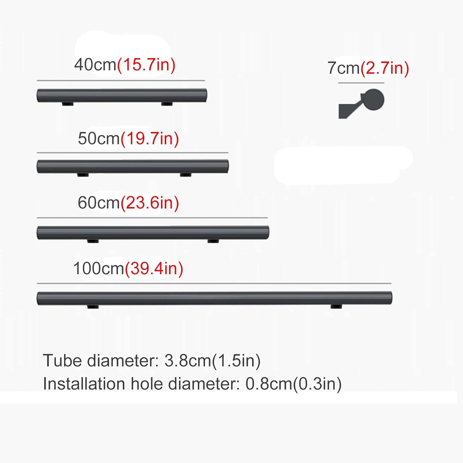 Hand Rail for Outdoor & Indoor Steps 40 50 60 100cm Long Barrier-Free Grab Bar for Indoor Outdoor, Waterproof Aluminum Round Staircase Handrails with Fittings, Wall Mount Supports Rod ( Size : 100cm/3