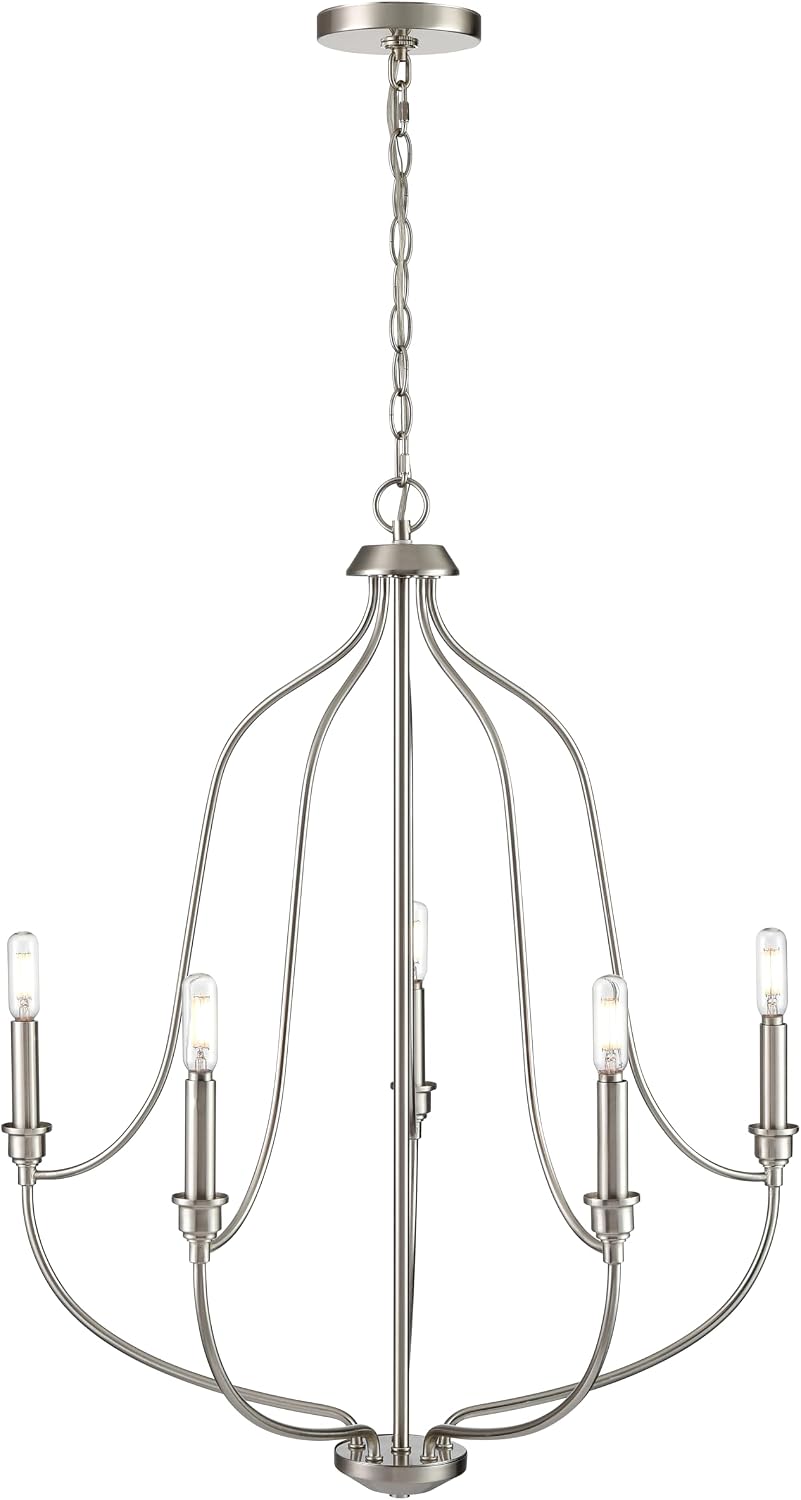 ML Lighting | Senoia Collection | 98005-BN | 5 Light Modern Centerpiece Chandelier Ceiling Light in Brushed Nickel Finish | Perfect for Kitchens, Foyers, Hallways, Living Rooms or Entryways