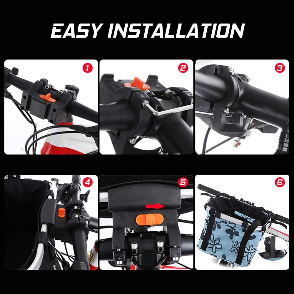 Lixada Bike Basket Detachable Folding Bicycle Small Dog Bike Front Carrier Baskets with Cute Pattern Removable Quick Release Cycling Handlebar Bag Mountain Bike Women Picnic Shopping Commuting