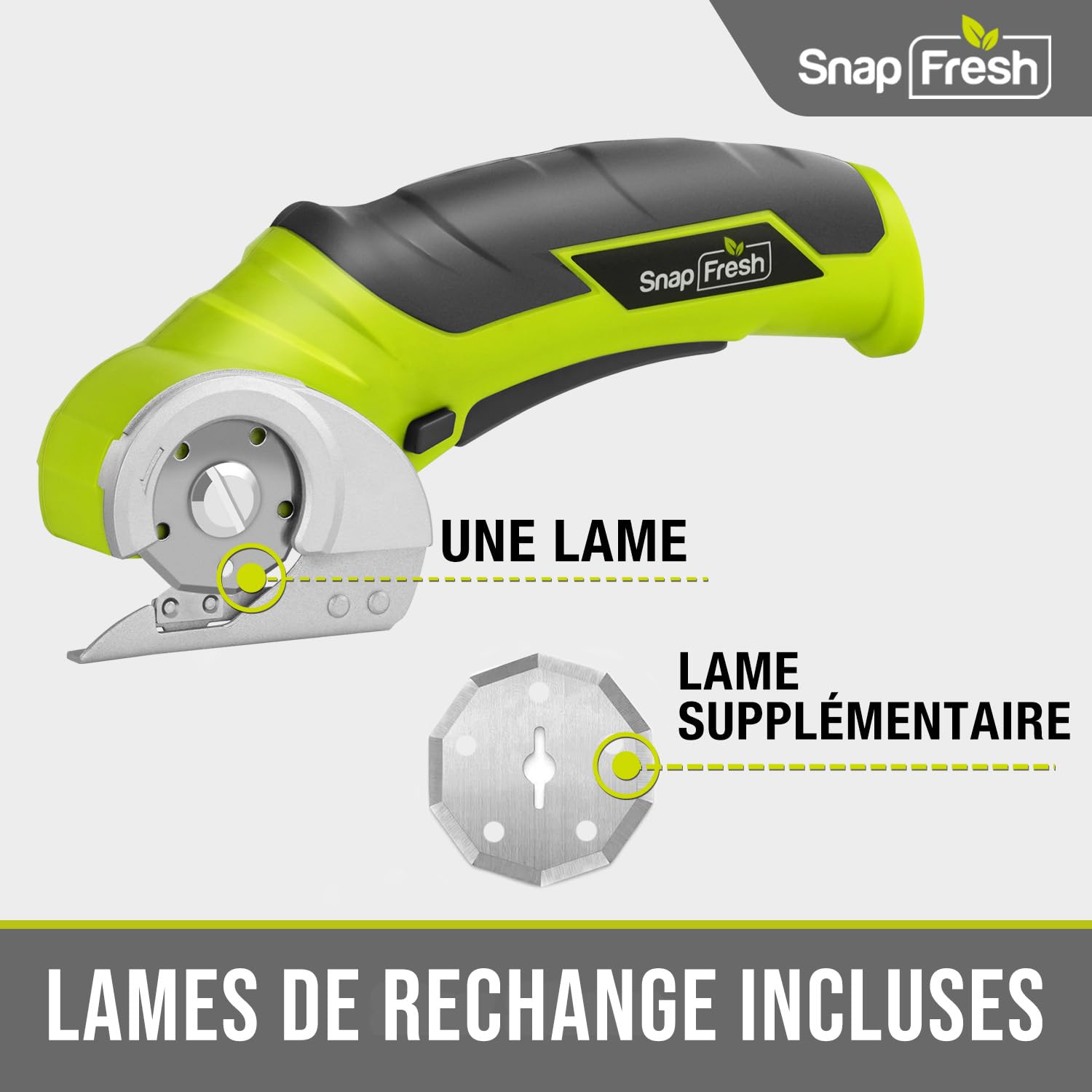 SnapFresh Ciseaux Electrique Cutter Rotatif ÉLectrique 4V Universels avec 2 Lames Sans Fil pour DIY/Papier/Carton/Cuir/Tapis/Plante en Pot/Plastique/PVC