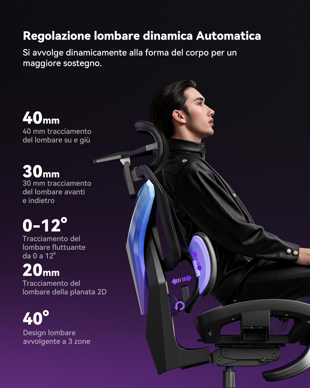 AutoFull G7 Sedia Ergonomica da Ufficio, Sedia da Gaming con Supporto Lombare Dinamico, Braccioli Girevoli a Doppio Asse 720°, Schienale Reclinabile a 140° e Cuscino Cervicale 4D (Laser) | Adatto per ufficio e gioco, supporto lombare a 3 zone, modalità Ze