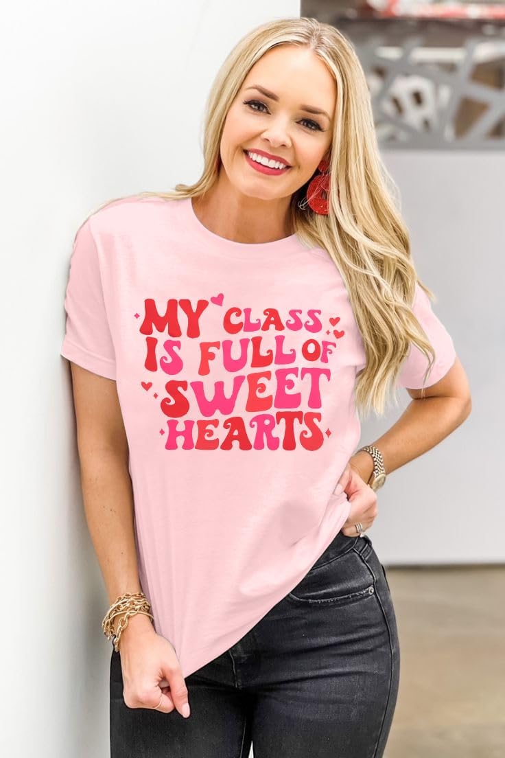 Teacher Shirt for Women Valentine Teacher Tshirt My Class is Full of Sweet Hearts Tee Short Sleeve Top - Image 4