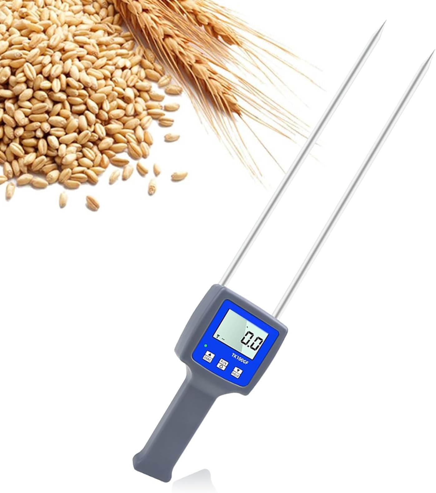Grain Moisture Tester, Compact Digital Flour Moisture Meter with Dual Probe LCD Display Backlit Auto Shut-Off 11 Types of Cereals ±0.5%n Range 6%-30%