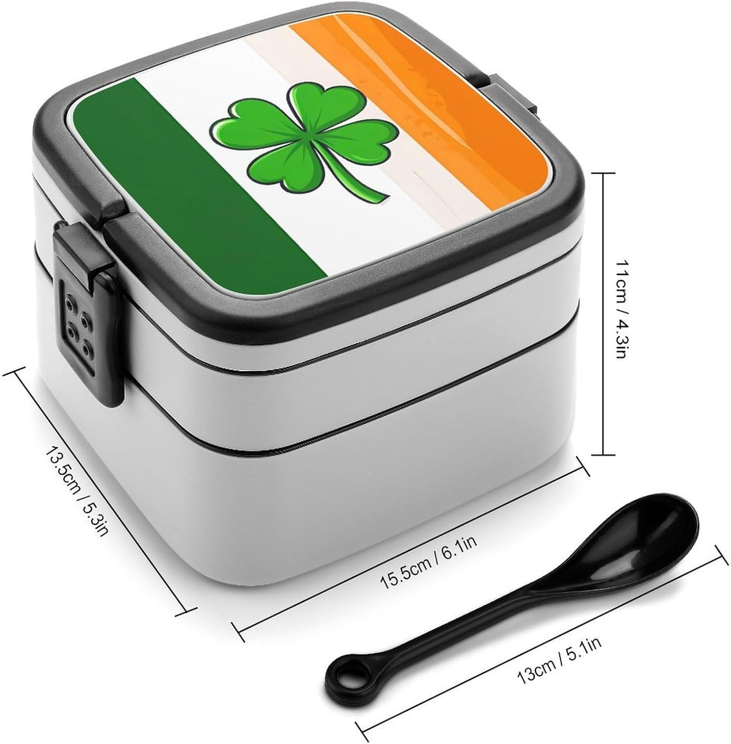 Ireland Shamrock Irish Flag Bento Box with Spoon 2 Layer Food Container Cute Lunch Box for Travel Dining Work