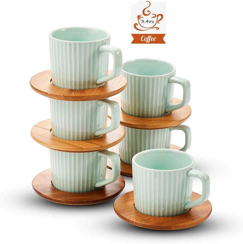 Espresso Cups and Saucers Porcelain Espresso Cup Set Ceramic Tea Cups and Saucers Set Cappuccino Cups and Saucers Demitasse Coffee Cups China Turkish Espresso Coffee Cups by SOPRETY 3.4oz