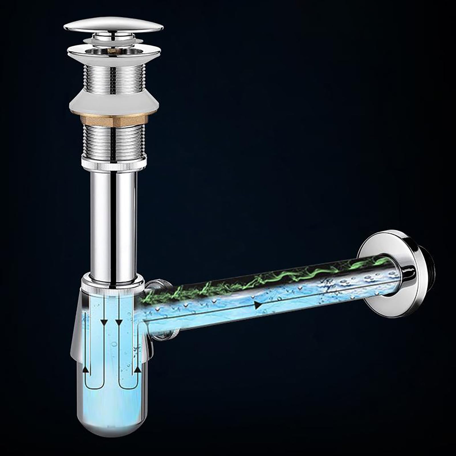 Sifon Lavabo con Válvula Click Clack Lavabo y Rebosadero,Tubo Flexible Desague Lavabo Fregadero,Kit de Desagüe Lavabo,Regulable en Altura Sifon Lavabo