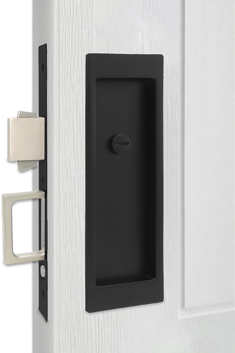 Pocket Door Lock Privacy Hardware, Pocket Door Handle with Pull, Pocket Door Latch, Fits Doors from 1 3/8" to 2" Thick (Matte Black, 1801)