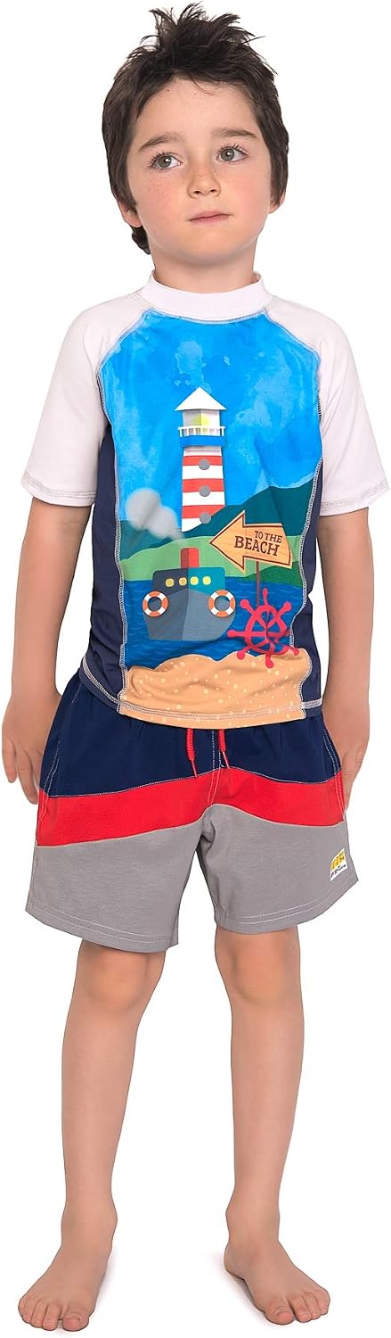 Boys' Long Sleeve Swim Set: Rashguard and Board Shorts, As Shown
