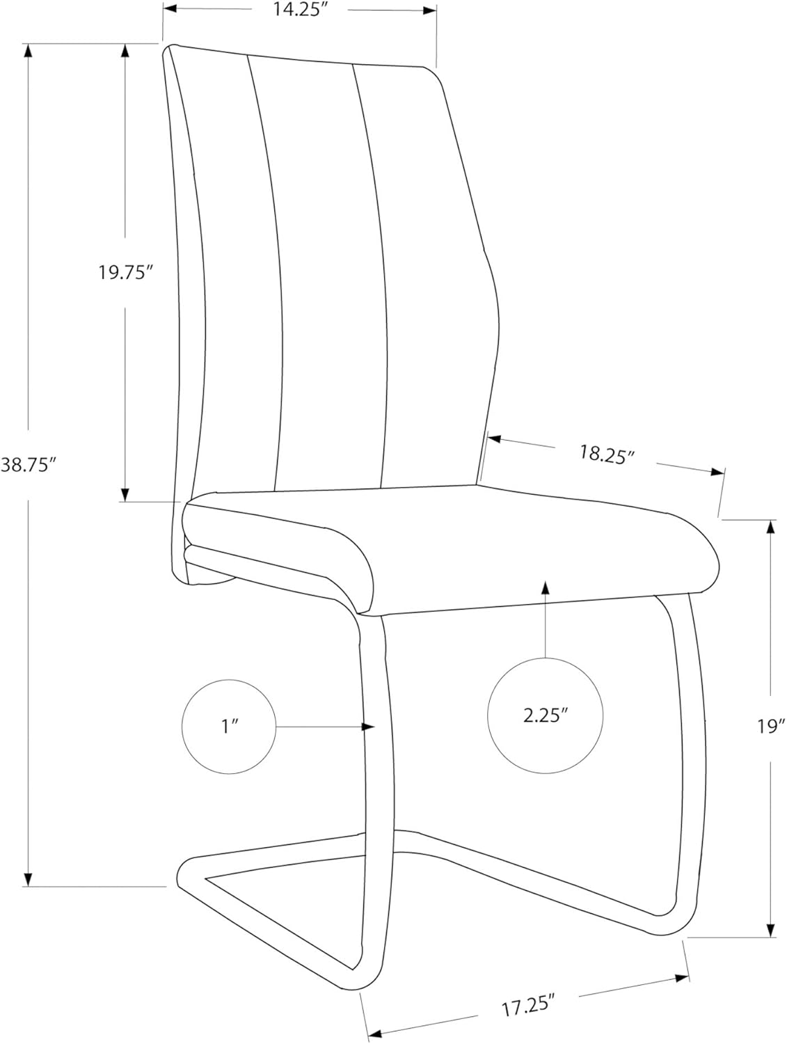 Monarch Specialties CHAIR-2PCS / 39" H/BLACK LEATHER-LOOK/METAL DINING CHAIR
