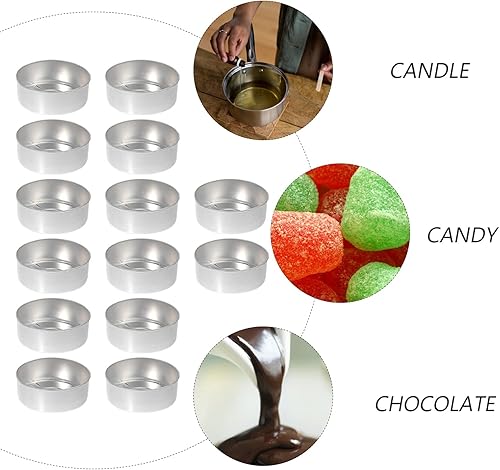 Miniatura 5 de EXCEART 50 piezas de velas de té de 1.38 pulgadas para hacer velas de bricolaje, soportes de metal ligeros y duraderos para velas de té perfumadas