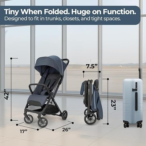 Miniatura 7 de Inglesina Cochecito Quid, azul astral, cochecito de viaje reclinable compacto para bebés y niños pequeños de 0 a 55 libras, plegado con una mano,