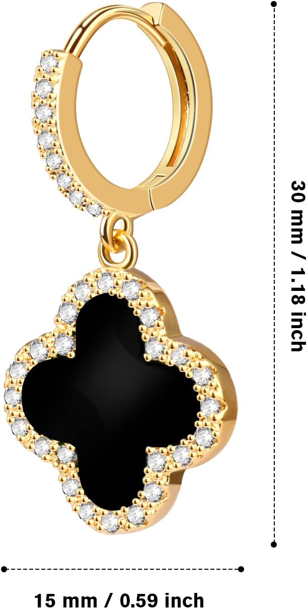 Gold Dangle Earrings, 14K Gold Plated Small Huggie Hoop Earrings with Clover Charms, Dainty Drop Dangle Earrings for Women - Image 4