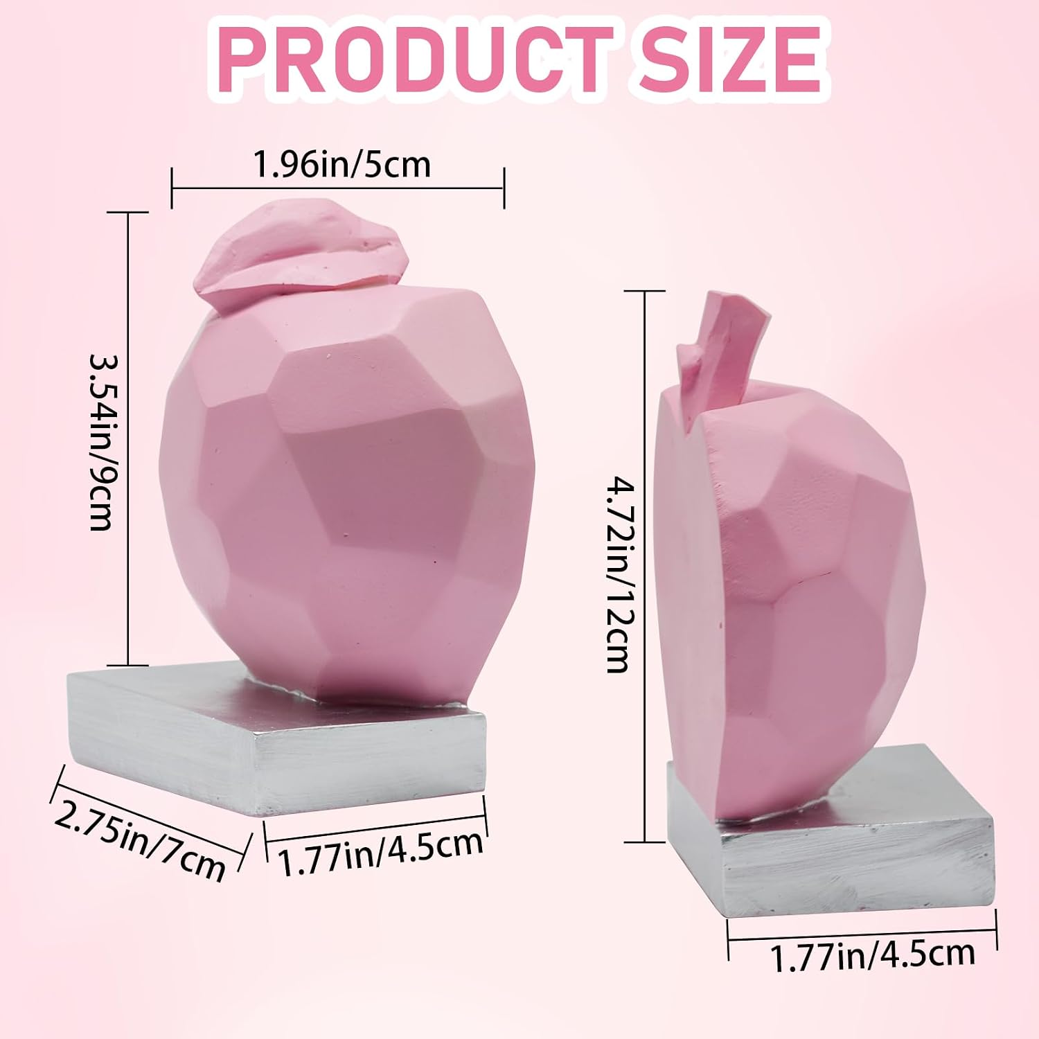 Decorative Bookends, Heavy Duty Book Ends, Pink Apple Book Ends Creative Bookends for Study Room, Living Room Decorations