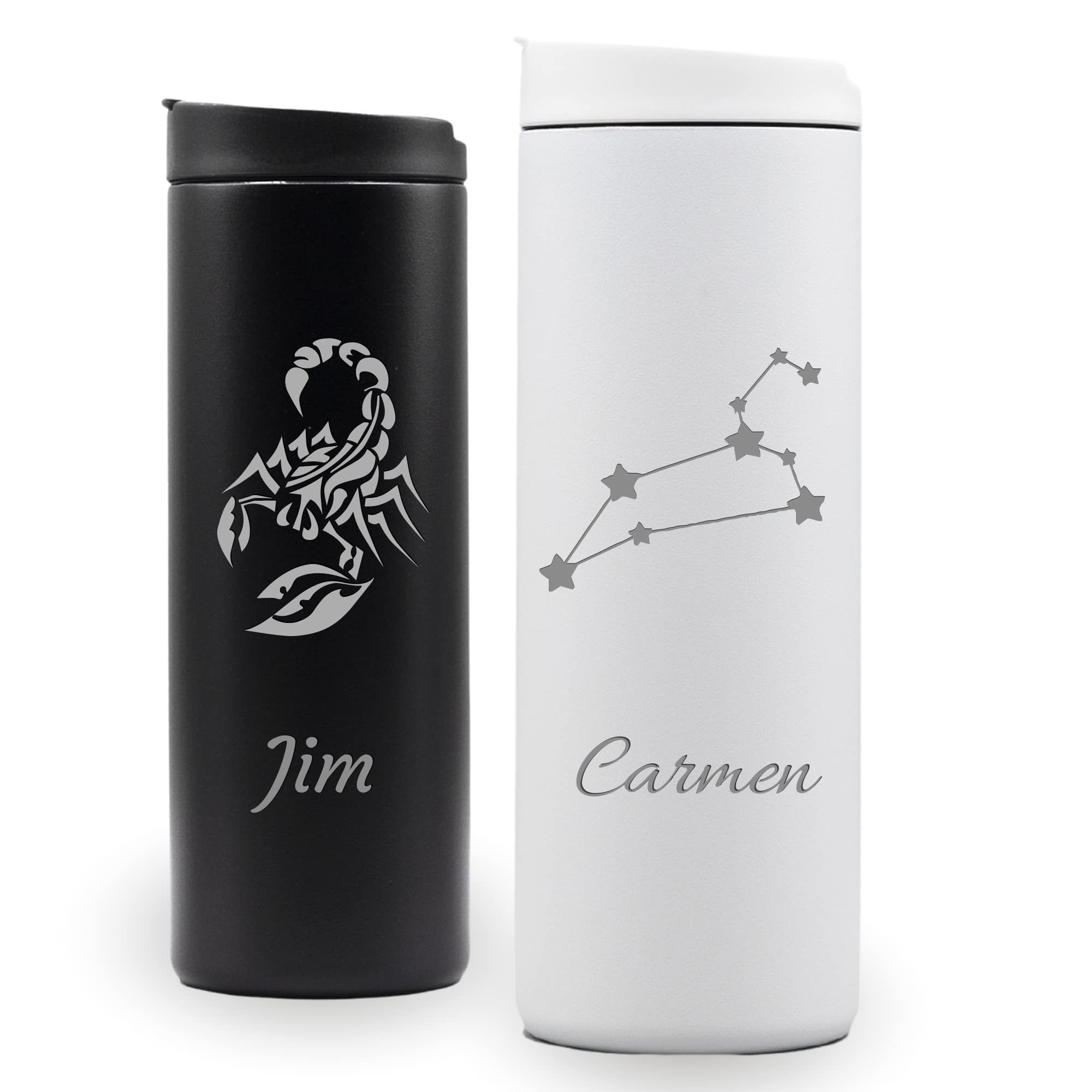 LAMOSEPersonalized Zodiac Tumbler, Custom Astrology Sign, Name Engraved, Insulated Coffee Travel Mug, Birthday Gift (013) (Grouse 16oz)