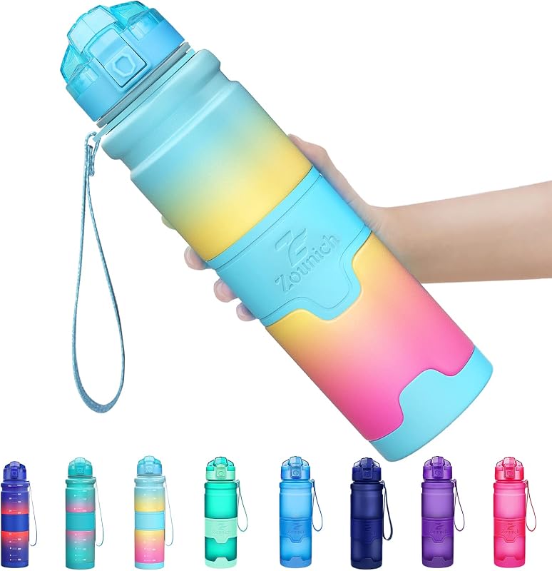 ZOUNICH Botella Agua Deporte Botellas Agua Niños sin BPA, Reutilizable Tritan Plástico Ecologica con Filtro, 400ml/500ml700ml/1l, Cantimploras para Gimnasio, Bicicleta, Colegio, Oficina, Viajes