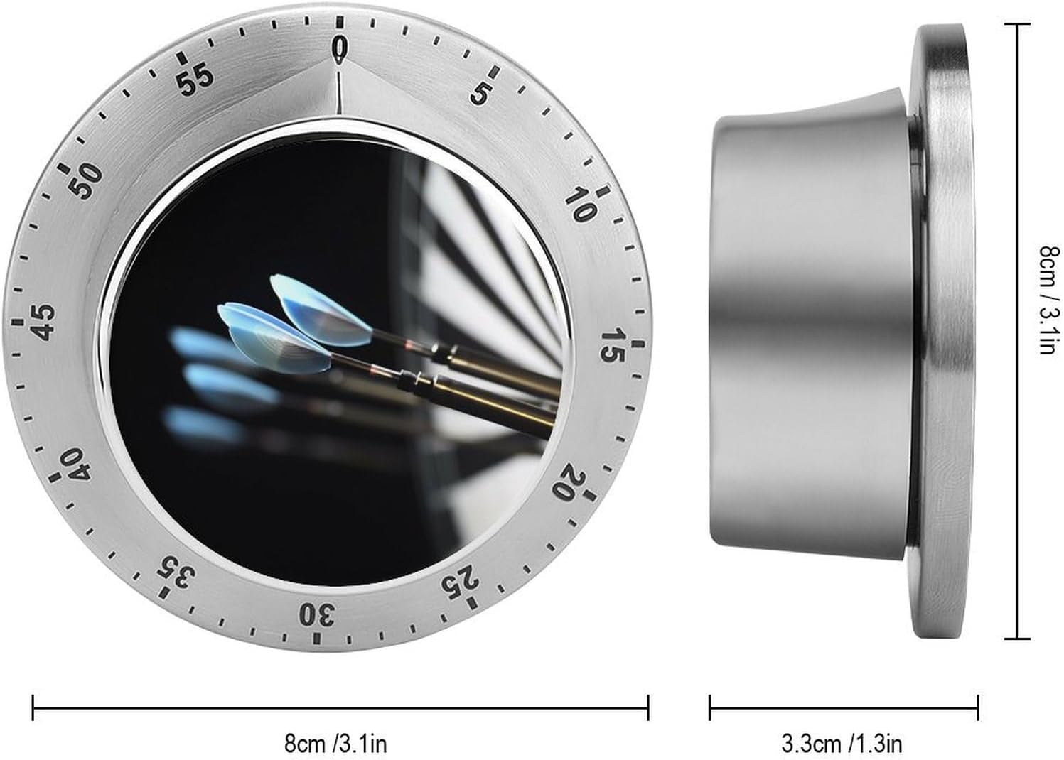 Darts Arrows Timer Stainless Steel Kitchen Timers Waterproof & Rust-Proof 60 Minute Mechanical Timer with Loud Alarm for Cooking, Baking, Fitness