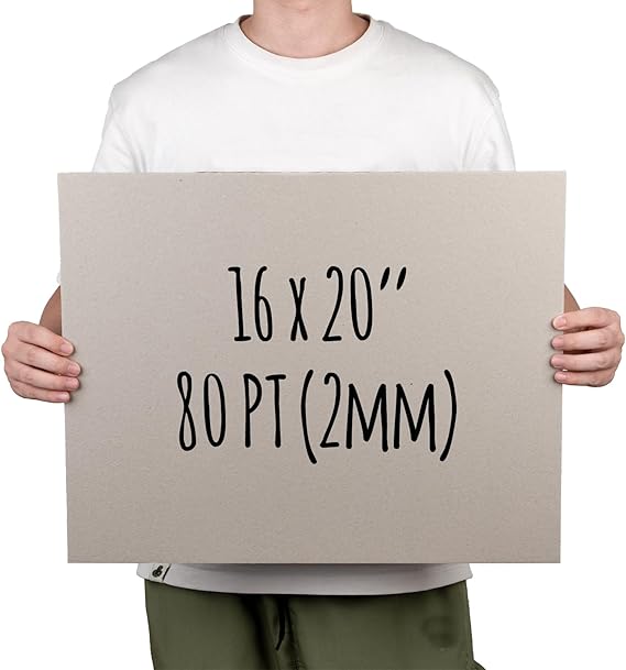 Heavy-Duty Chipboard Sheets 16 x 20 in - 80 PT (2mm) Thick - 20 Large Sheets of Chip Board for Binding Covers, Book Boards, Backing and Crafts - Sturdy Alternative to Thin Cardboard Sheets