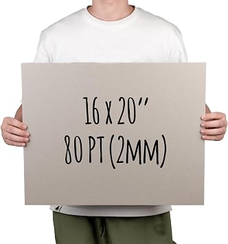 Heavy-Duty Chipboard Sheets 16 x 20 in - 80 PT (2mm) Thick - 20 Large Sheets of Chip Board for Binding Covers, Book Boards, Backing and Crafts - Sturdy Alternative to Thin Cardboard Sheets