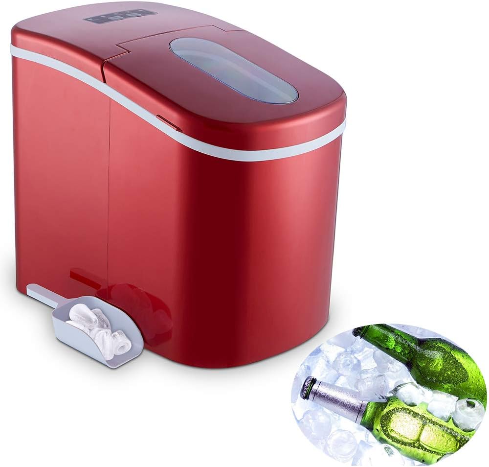 Portable Ice Maker Machine Countertop for Home, Ready in 8 Mins Ice Cube Maker, Make 26 lbs Ice in 24 Hrs Perfect for Parties Mixed Drinks, Electric Ice Maker 2L with Ice Scoop and Basket, Easy-Use