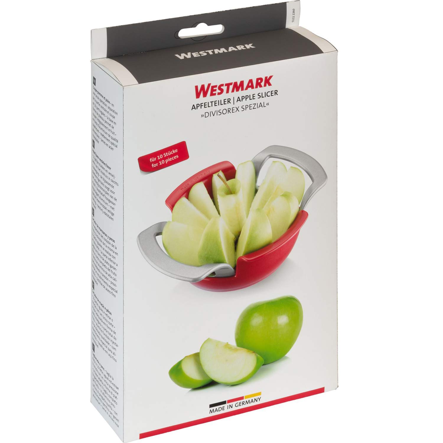 Westmark Krajalnica do jabłek i gruszek z talerzykiem, aluminium, stal nierdzewna, tworzywo sztuczne, Divisorex-Special, srebrny, czerwony, 51112260