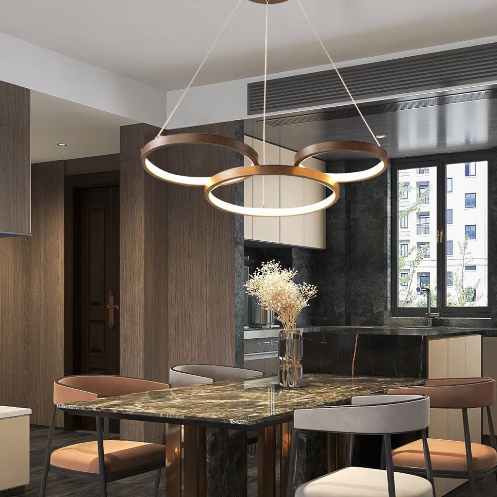 ENXING Large Decoration LED Pendant Light Hanging Lamp Modern Dining Table Pendant Lamp Dimmable with Remote Control Ceiling Lamp Height Adjustable Bedroom Living Room Chandelier Retro Design 3 Rings