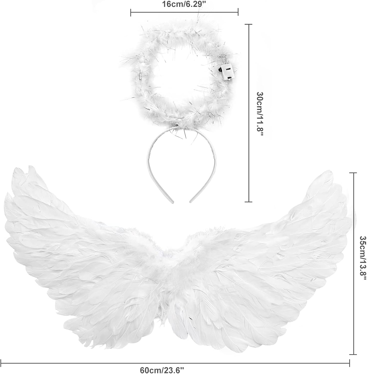 Miniatura 4 de Alas de ángel alas de ángel iluminadas y halo con luces LED disfraz de alas de ángel blancas para adultos mujeres niños Halloween Navidad