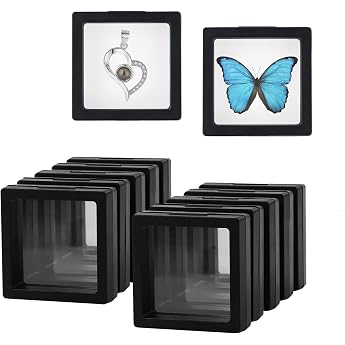 Pack of 10 Coin Display Box XIACIBDUS Floating Frame Display Object Frame Coin Stand Transparent Stand for Jewellery Medals Fossil 7 x 7 cm