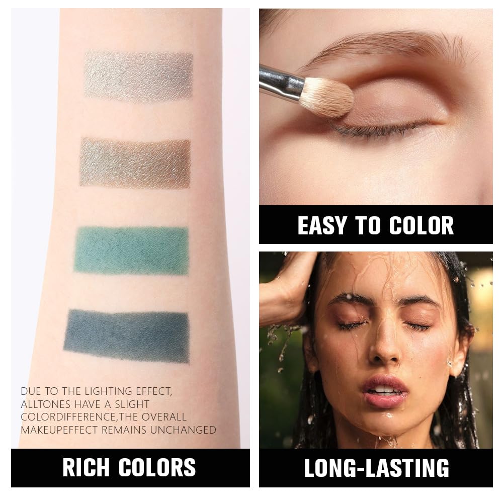 4 Colors Beige Nude Brown Pink Yellow Eye Shadow Powder Palette Makeup, Neutral Travel Matte Shimmer Creme QuadsEyeshadow Palette for Women Highly Pigmented Waterproof, paleta de sombras de ojos 01: 0.21 Ounce (Pack of 1) A-12#