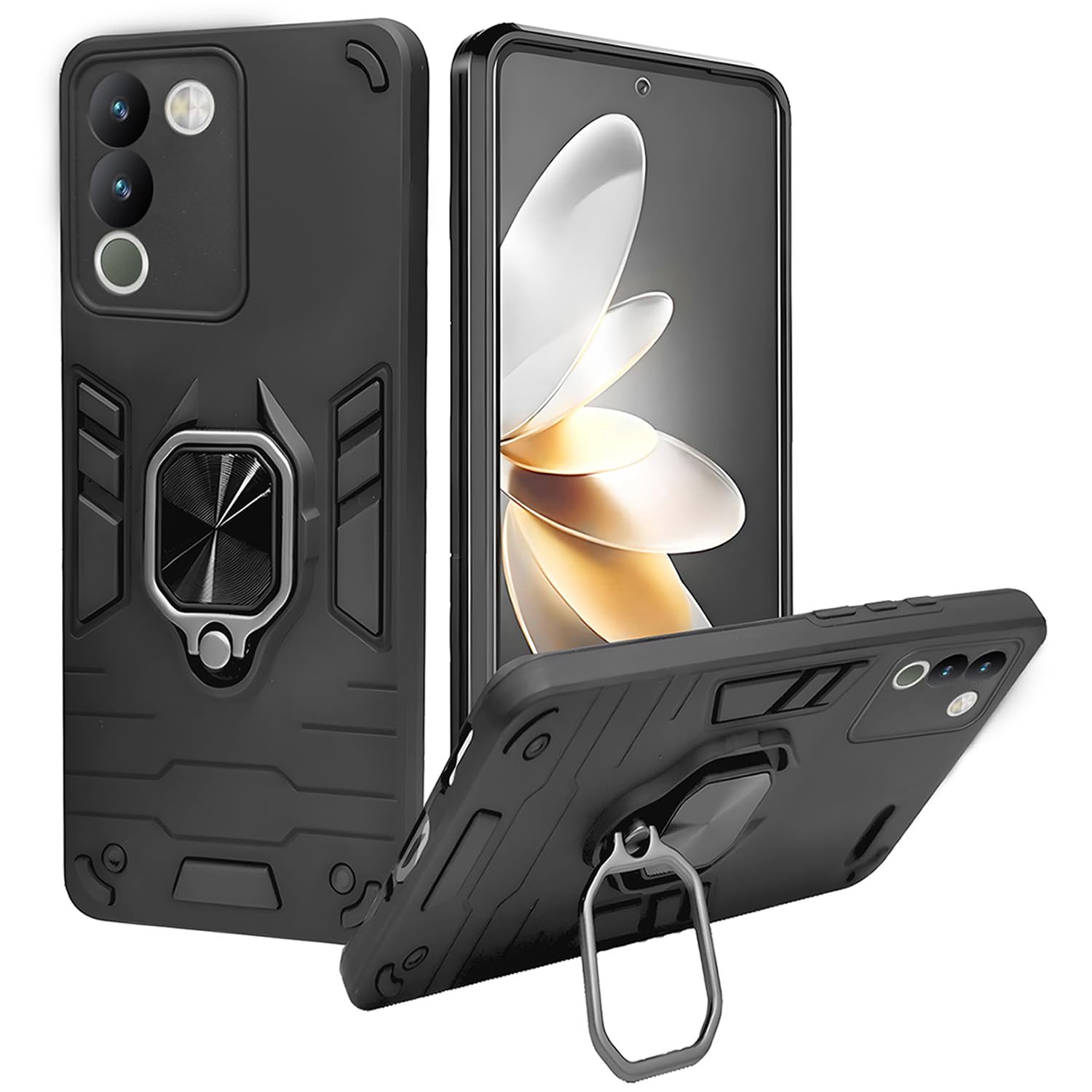 A rtistque Rugged Armor Bumper Back Case Cover for Vivo Y200 5G | Ring Holder & Stand in-Built | Shockproof TPU Protective Design | 360 Degree Protection - Black (B0CVDVDYTD) Amazon Price History, Amazon Price Tracker