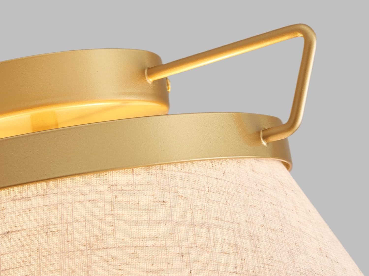 Mid-Century Fabric Ceiling Light, Flush Mount Light Fixtures, 2-Light Beige Textured Linen Shade with Gold Metal, D13*H9.1 inch, for Dining Room, Living Room, Bedroom, Hallway