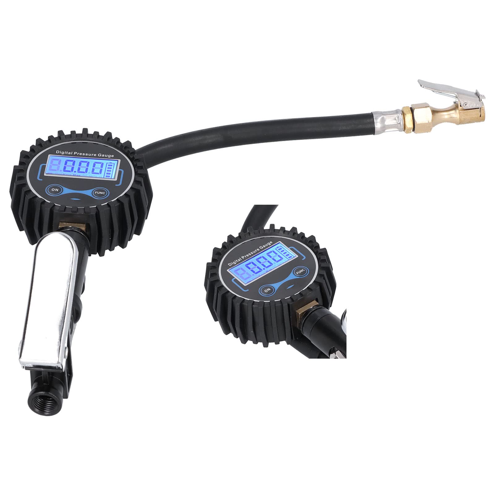 Manometro per Gonfiaggio Pneumatici 300PSI, Display LCD Digitale con Retroilluminazione 4 unità di Pressione PSI BAR KPA KG CM² per Auto, Moto, Bici, Camion