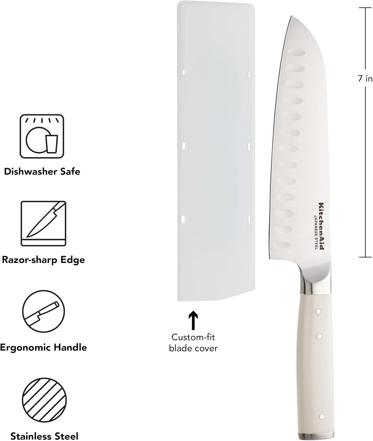 KitchenAid Gourmet Forged Santoku Custom-Fit Cover, Sharp Kitchen Knife, Japanese Stainless Steel Blade, 5 Inch, Milkshake