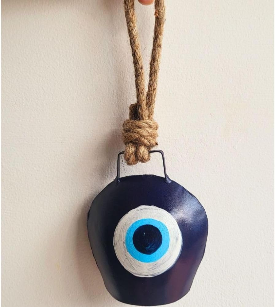 JASMEY HOMES 5 Inches Blue Evil Eye Bell Feng Shui Vastu, Nazar Batu Suraksha Kavach Hanging for Good Luck, Prosperity- Home, Office, Gifting