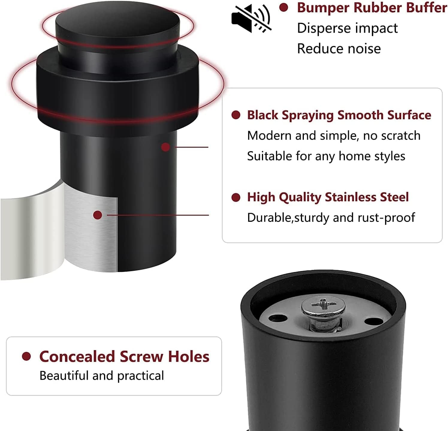 KOLAKO Door Stoppers, 20 Pack Cylindrical Floor Mount Door Stop Heavy Duty Doorstops Stainless Steel Metal Safety Floor Black Door Stops for Wall