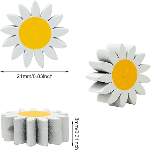 Miniatura 2 de Honbay 30 cuentas de madera con forma de girasol redondas sueltas para hacer joyas, manualidades y decoración (0.834 pulgadas, blanco)