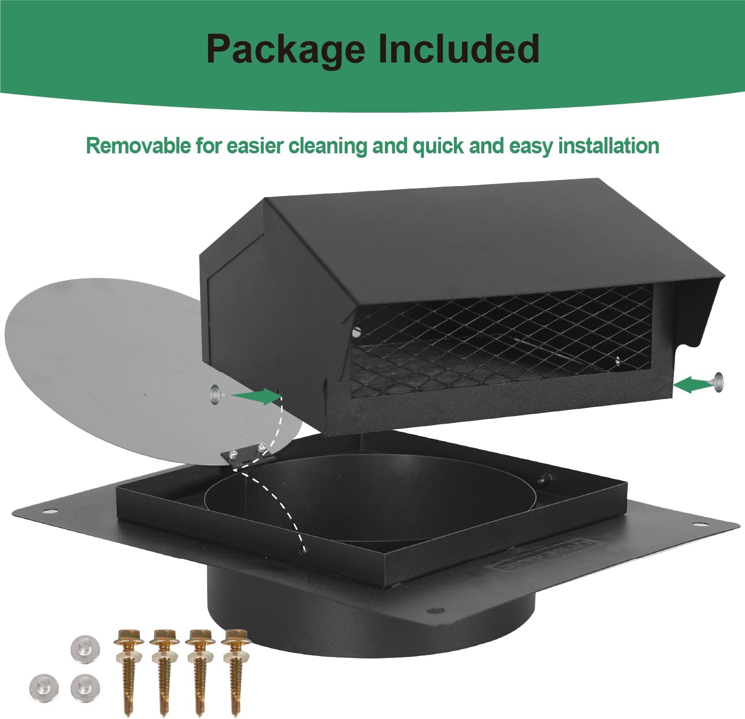 10 Inch Roof Vent Cap Removable Roof Vent for Houses,Roof Dryer Vent for Bathroom,Galvanized Steel 10 Inch Exhaust Vent for Ventilation System with Damper, Black (10 in)