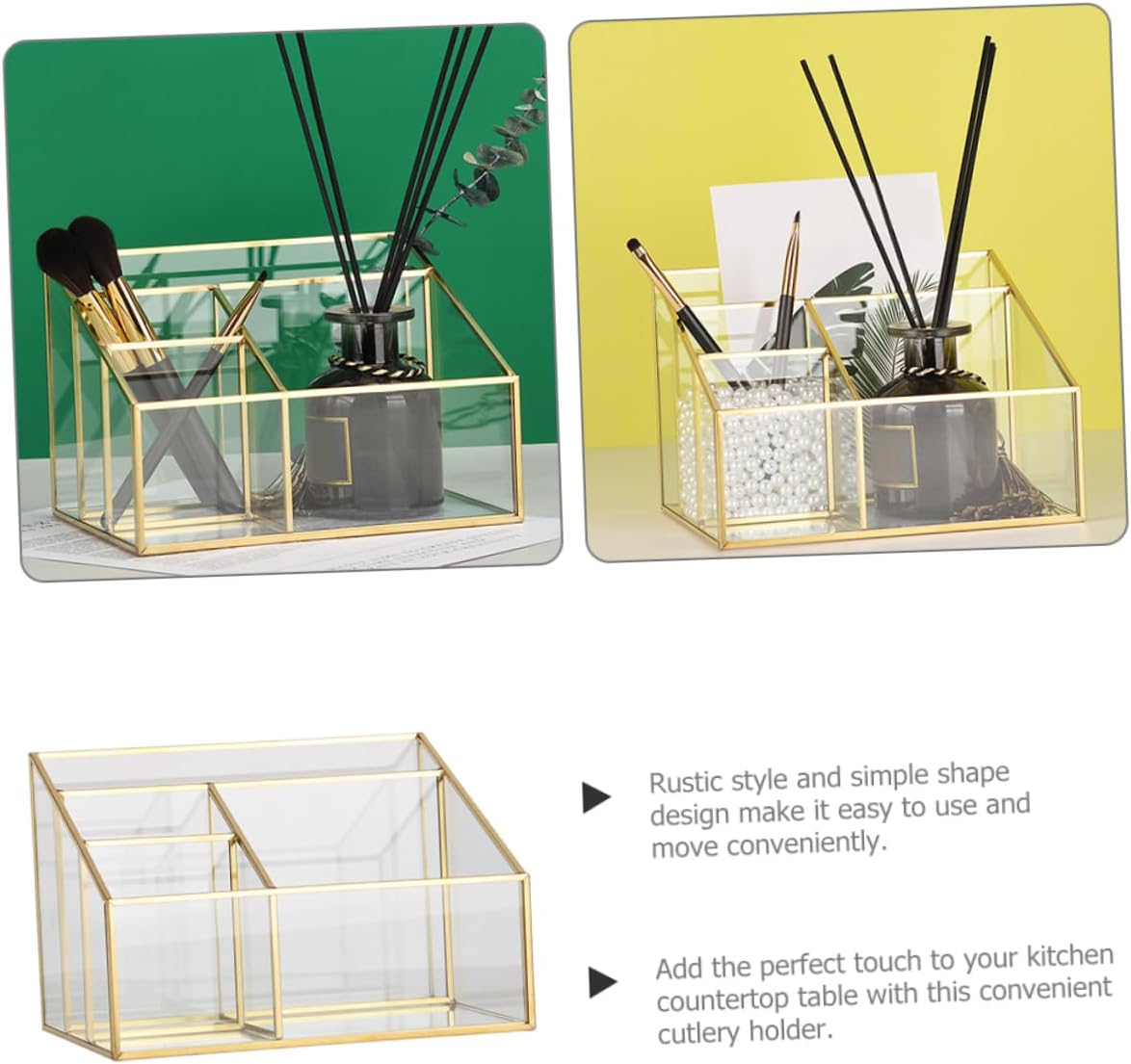 Frame Glass Makeup Organizer with Compartments Cosmetics Display Case for Lipstick Brush Eyeliner Storage Vanity Cosmetic Holder for Desk and Bathroom Countertop