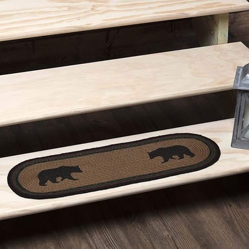 VHC Brands Rustic & Lodge Flooring-Wyatt Tan Bear - Accesorio de ropa de cama ovalado de yute, banda de escalera de 8.5 x 27 pulgadas, color marrón